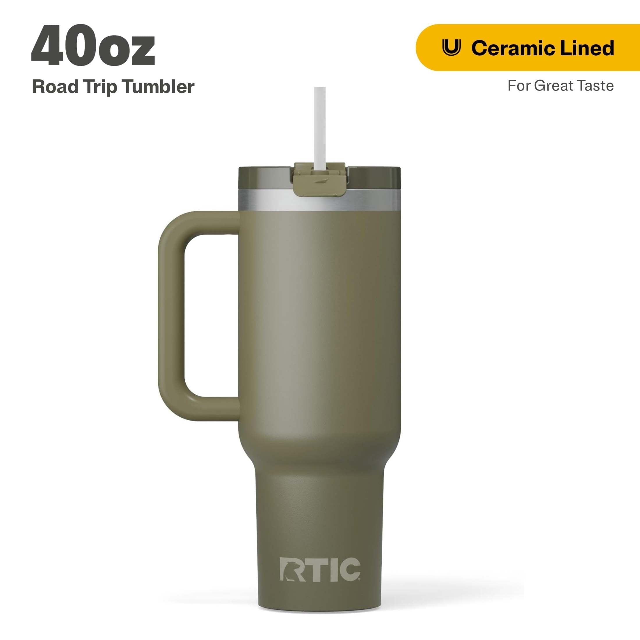 RTIC 40 oz Ceramic Lined Road Trip Tumbler with Handle - Insulated Travel Tumbler Cup