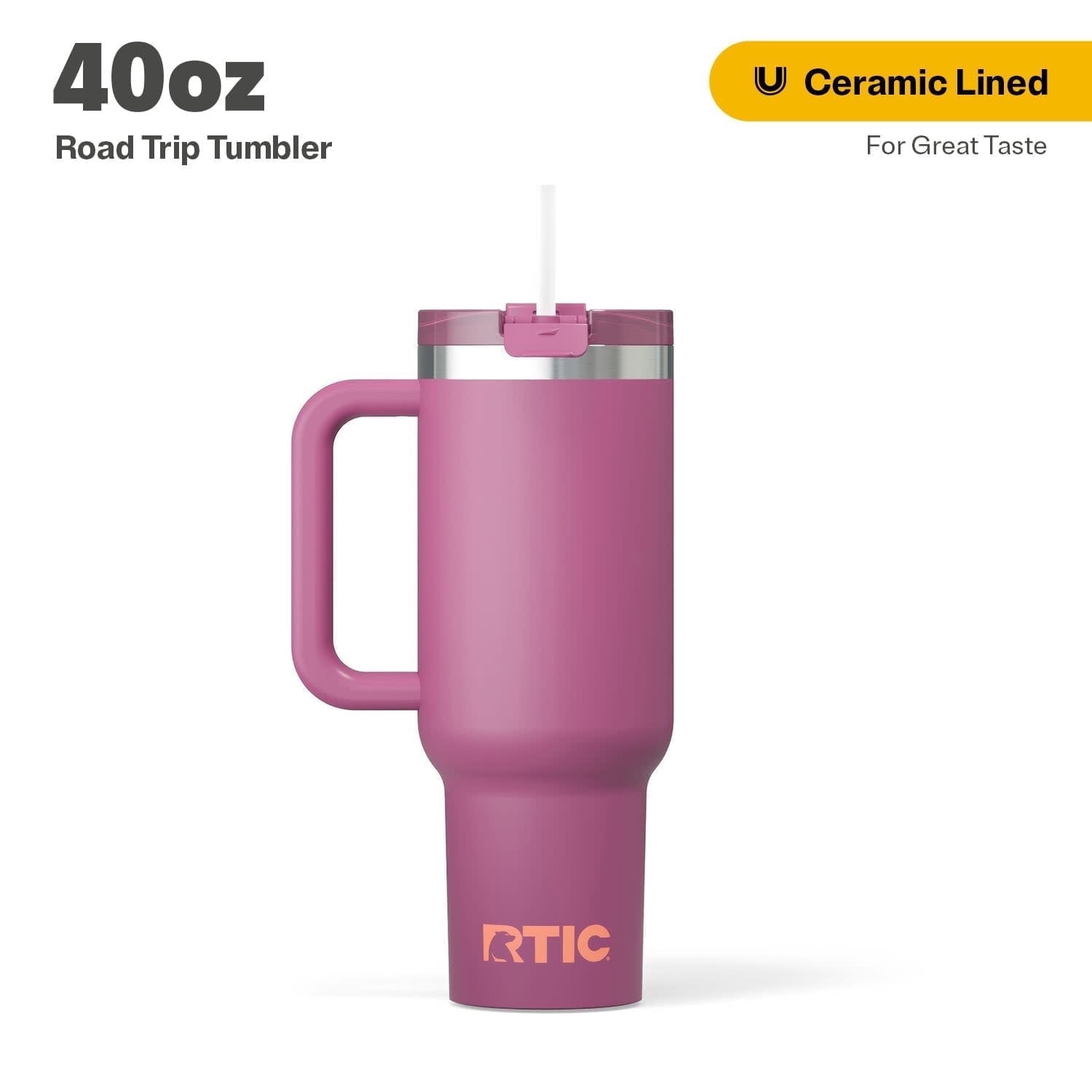 RTIC 40 oz Ceramic Lined Road Trip Tumbler with Handle - Insulated Travel Tumbler Cup