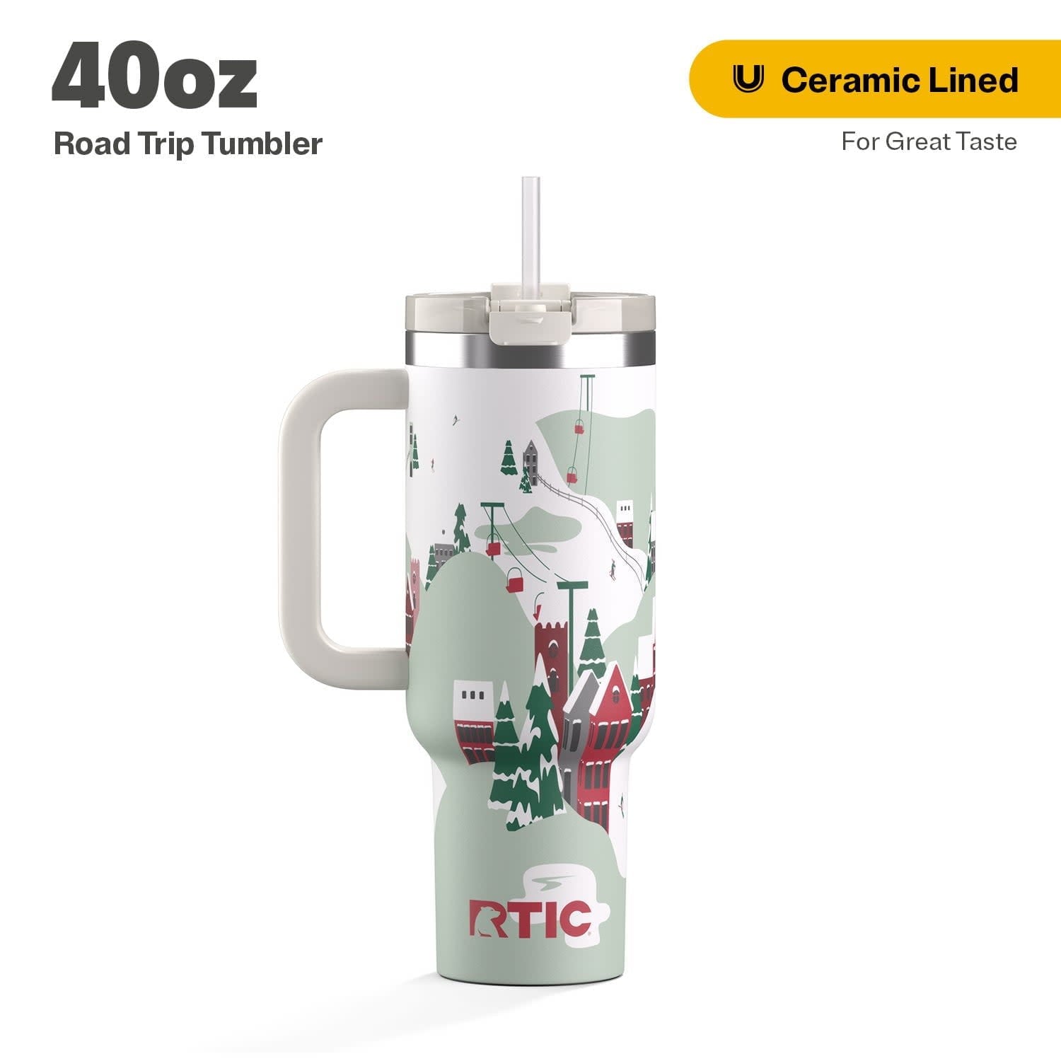 RTIC 40 oz Ceramic Lined Road Trip Tumbler, Leak-Resistant Straw Lid - Insulated Travel Tumbler Cup