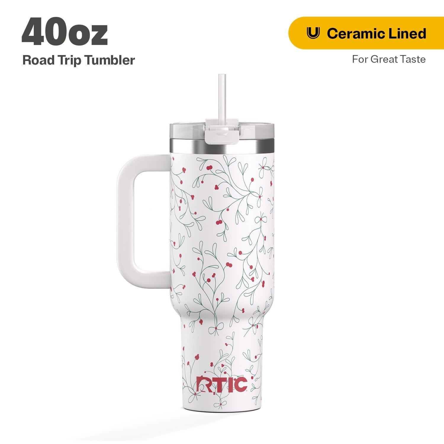 RTIC 40 oz Ceramic Lined Road Trip Tumbler, Leak-Resistant Straw Lid - Insulated Travel Tumbler Cup