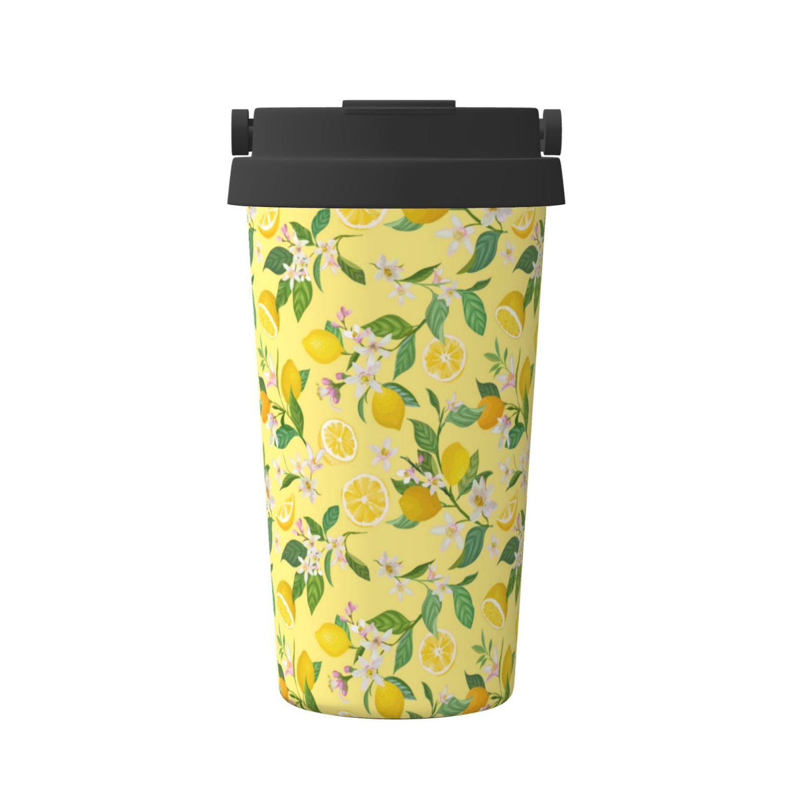 Rateoe Lemon (2) Pattern Travel Coffee Mug Tumbler with Flip Lid | Reusable Insulated Stainless Steel Cold Brew Iced Coffee Cup Thermos