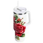 Ryvnso 40 oz Tumbler with Handle and Straw Insulated Stainless Steel Travel Mug with Lid Roses Flower