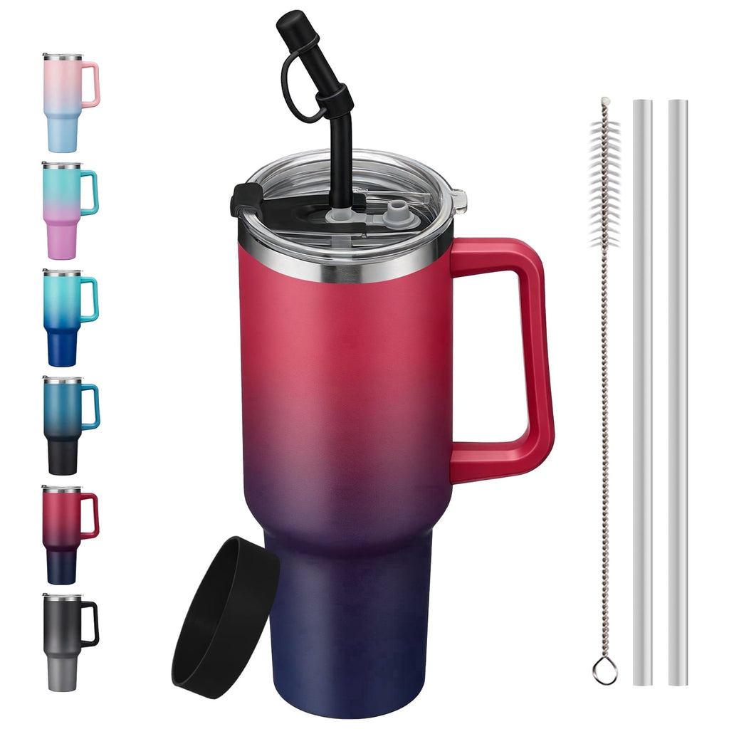 SUNSOC 40oz Insulated Tumbler with Handle and Straw – Stainless Steel Travel Mug, BPA-Free, Leakproof, Keeps Drinks Cold & Hot