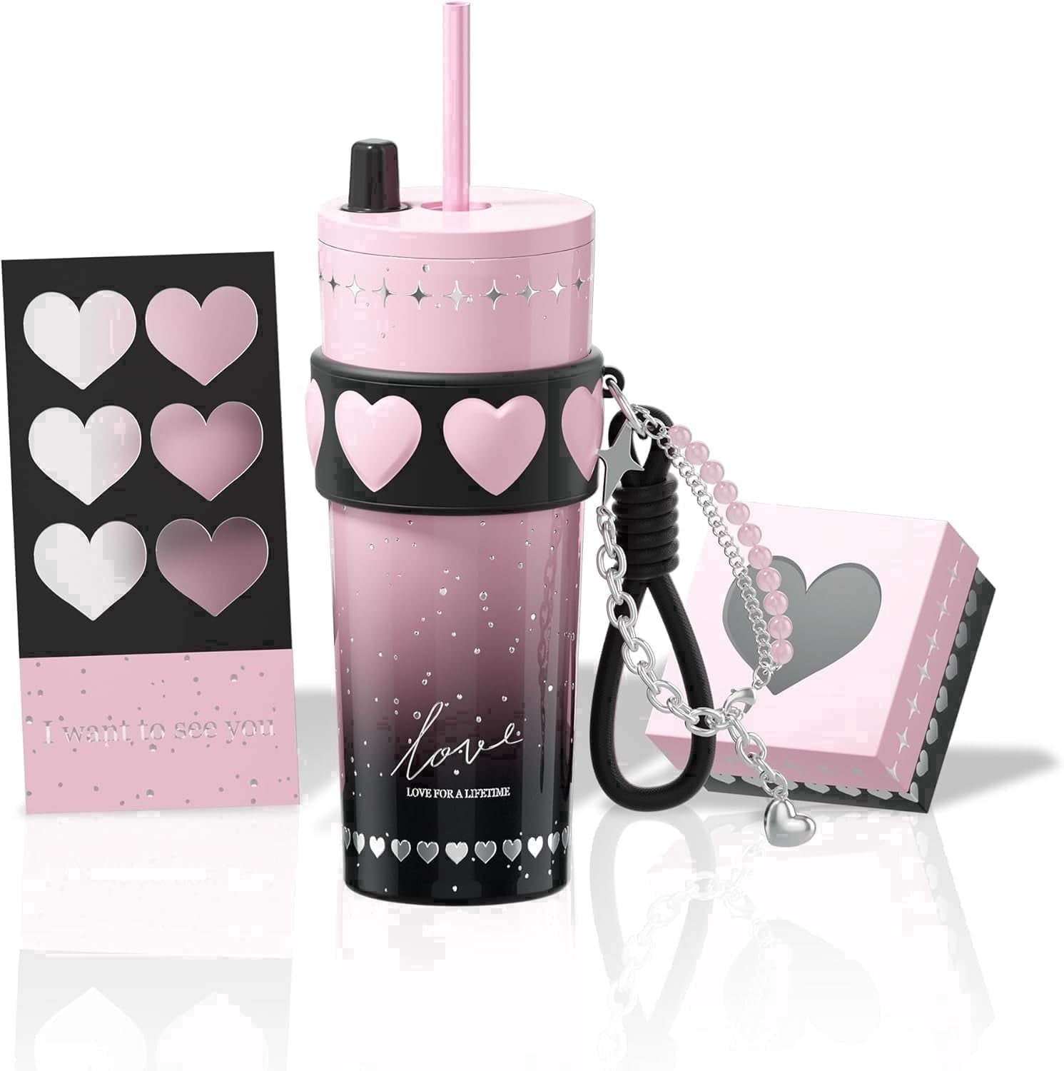 Sidagar 24oz Ceramic Coated Insulated Tumbler with Straw, Gift Travel Mug for Women and Couples, Pink