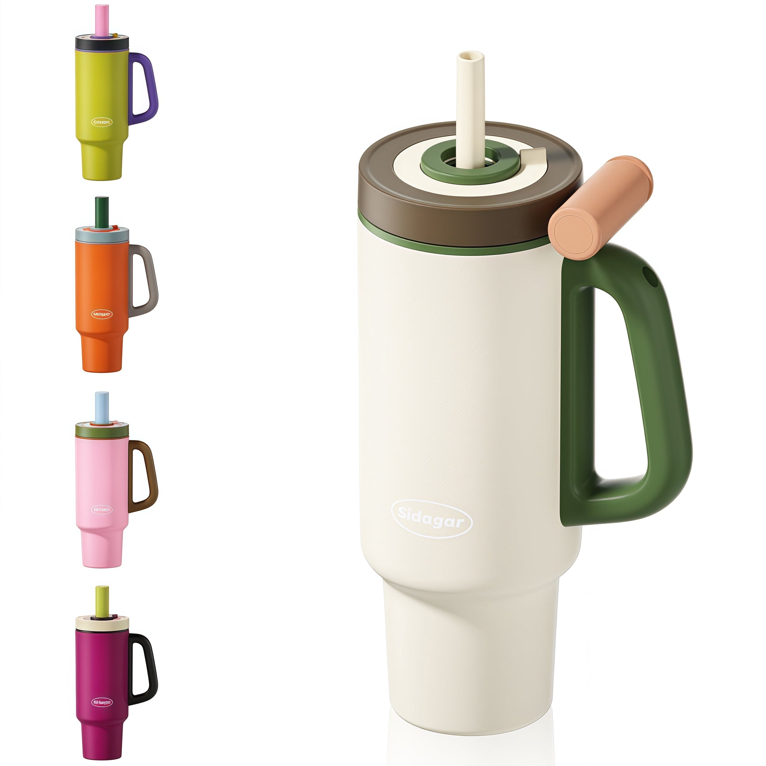 Sidagar 36 oz Stainless Steel Vacuum Insulated Ceramic Lined Tumbler, Cream Sprout White