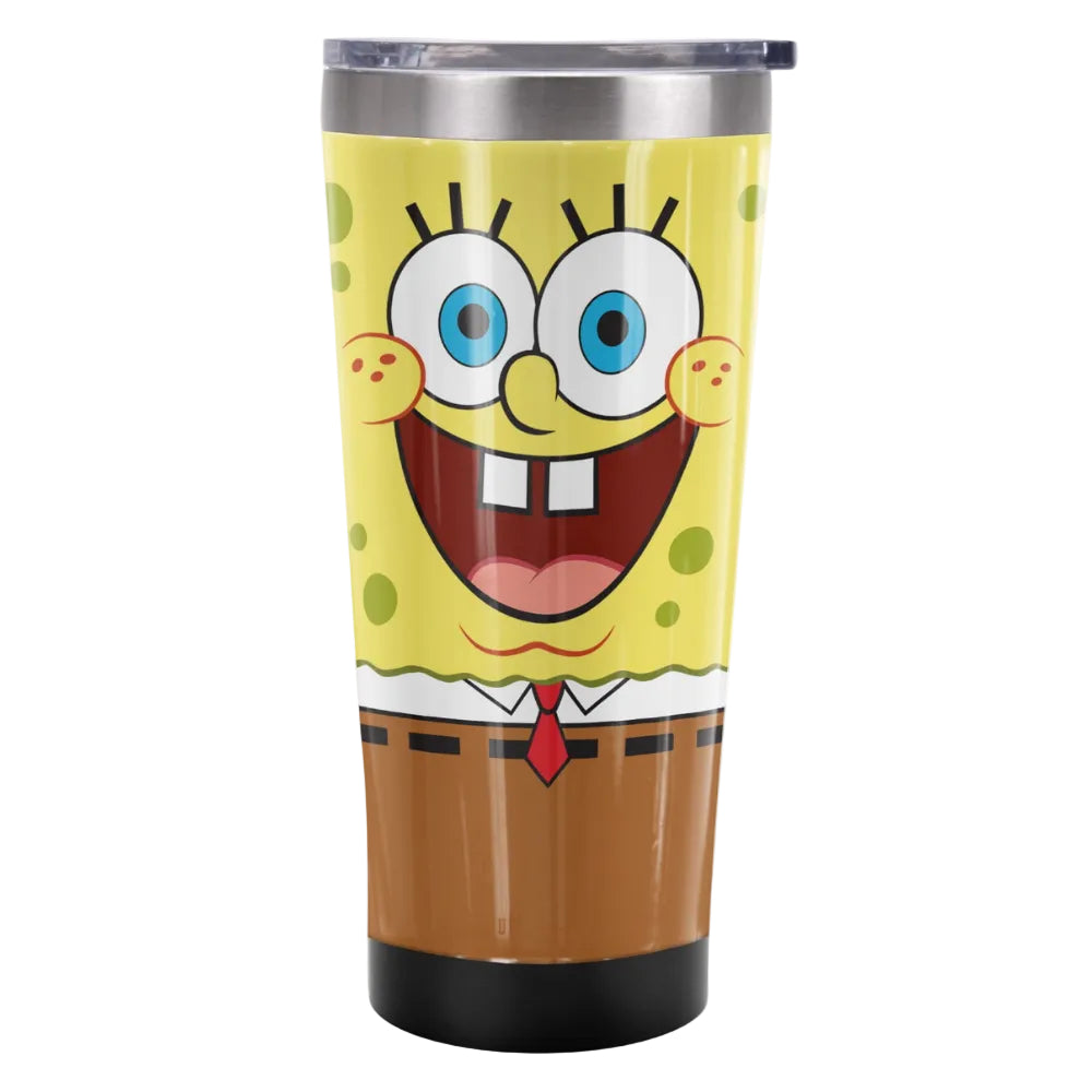 Spongebob Official Goofy Face 20 oz Travel Tumbler, Stainless Steel, Vacuum Insulated with Leak Resistant Slide-Lock Lid