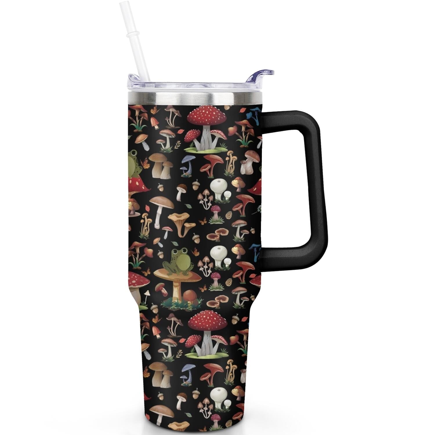 Stylish 40oz Mushroom Tumbler with Handle, Flip Straw Lid, Leakproof Travel Cup Gift
