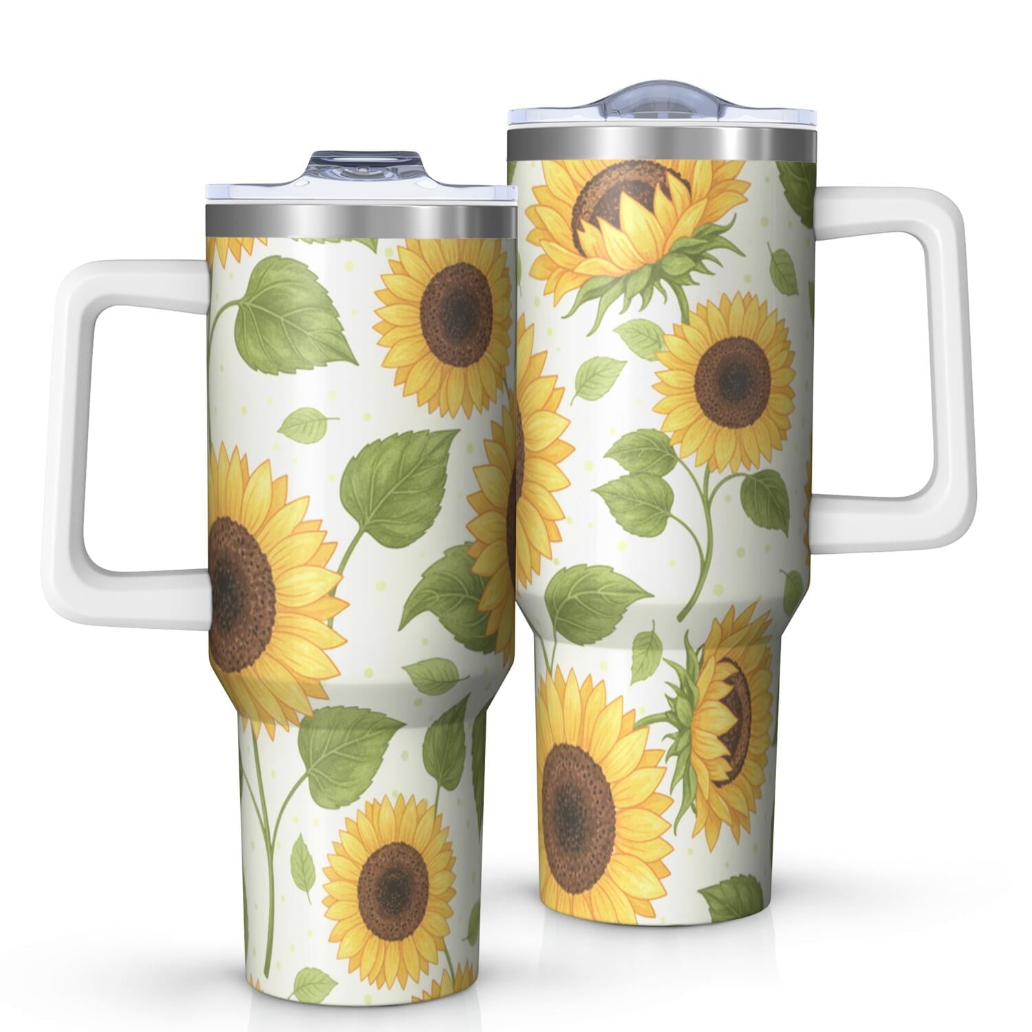 Leopard Print 40oz Tumbler with Handle and Straw, Large Capacity Travel - Reusable Stainless Steel Cup