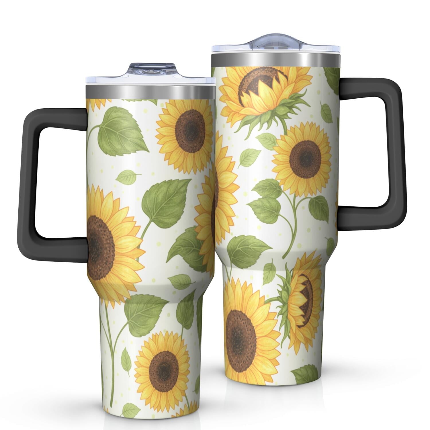 Leopard Print 40oz Tumbler with Handle and Straw, Large Capacity Travel - Reusable Stainless Steel Cup