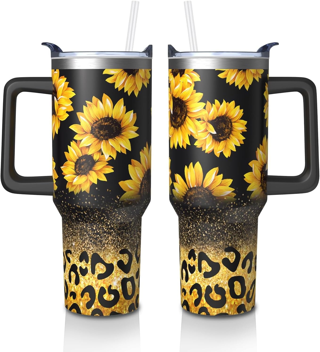 Sunflower Gifts Cup for Women Girls, 40oz Tumbler with Handle and Straw Lid, Stainless Steel Double Walled Insulated Mug Water Bottle, Sun Flowers Floral Lover Birthday Gift Idea