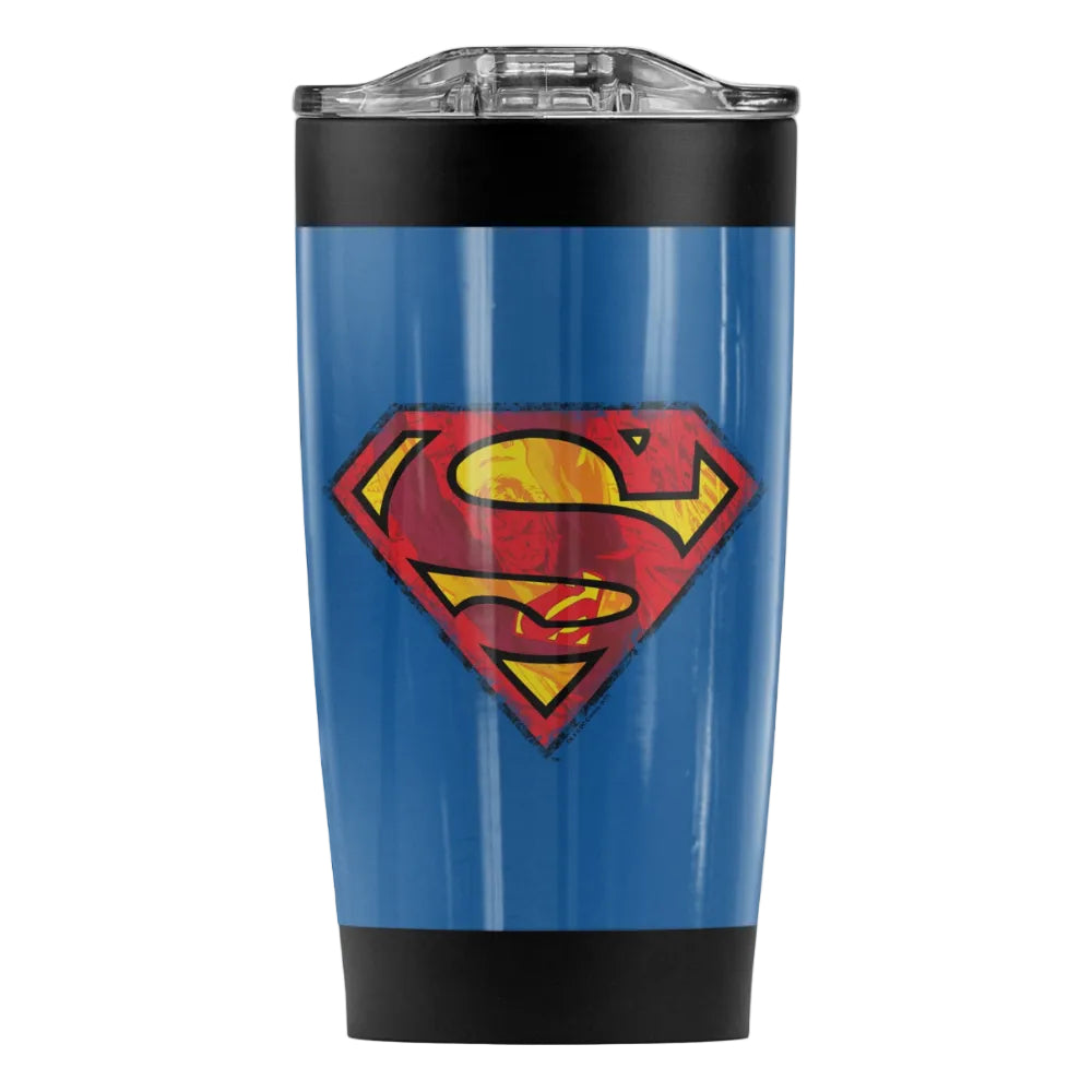 Superman Action Shield Stainless Steel Tumbler 20 oz Coffee Travel Mug/Cup, Vacuum Insulated & Double Wall with Leakproof Sliding Lid | Great for Hot Drinks and Cold Beverages