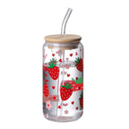 Totoro Hero Kawaii Strawberry Glass Cup With Lid And Straw Drinking Cups Iced Hot Coffee Glasses Cute Tumbler Cup for Kitchenware Juice Cup