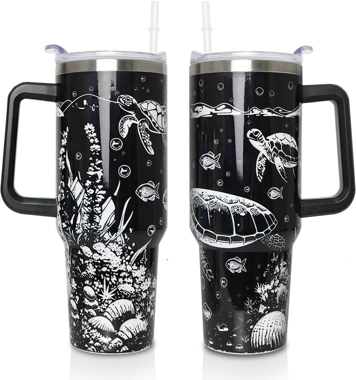 40 oz Tumbler with Handle and Straw Lid, Purple Butterfly Insulated - Reusable Stainless Steel Cup