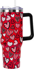 Valentines Day Gifts 40 oz Tumbler with Handle and Straw Lid,Cute Valentine''s Day Gift for Her Women Girlfriend Wife Red Love Hearts Vacuum Insulated Leak Proof Stainless Steel Coffee Cup Mug
