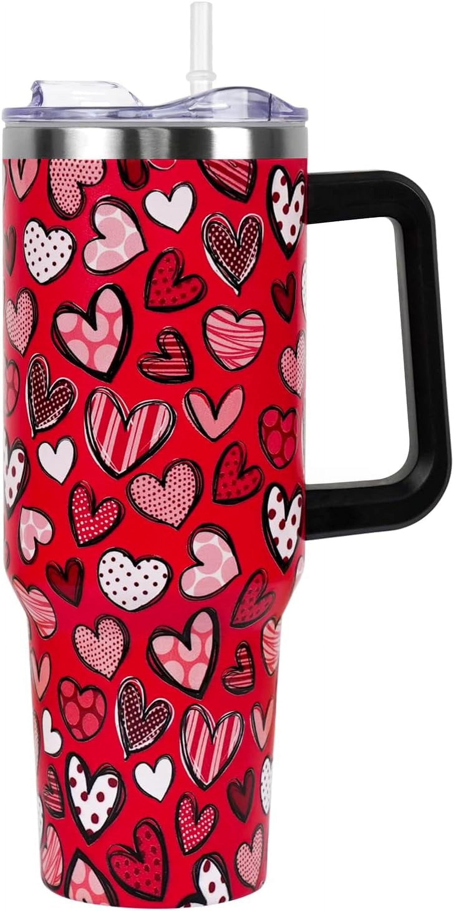 Valentines Day Gifts 40 oz Tumbler with Handle and Straw Lid,Cute Valentine''s Day Gift for Her Women Girlfriend Wife Red Love Hearts Vacuum Insulated Leak Proof Stainless Steel Coffee Cup Mug