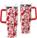 Valentines Tumbler with Handle 40 oz Red Love Hearts Coffee Travel Mug Stainless Steel Insulated Cup Valentines Anniversary Wedding Birthday Gifts for Women