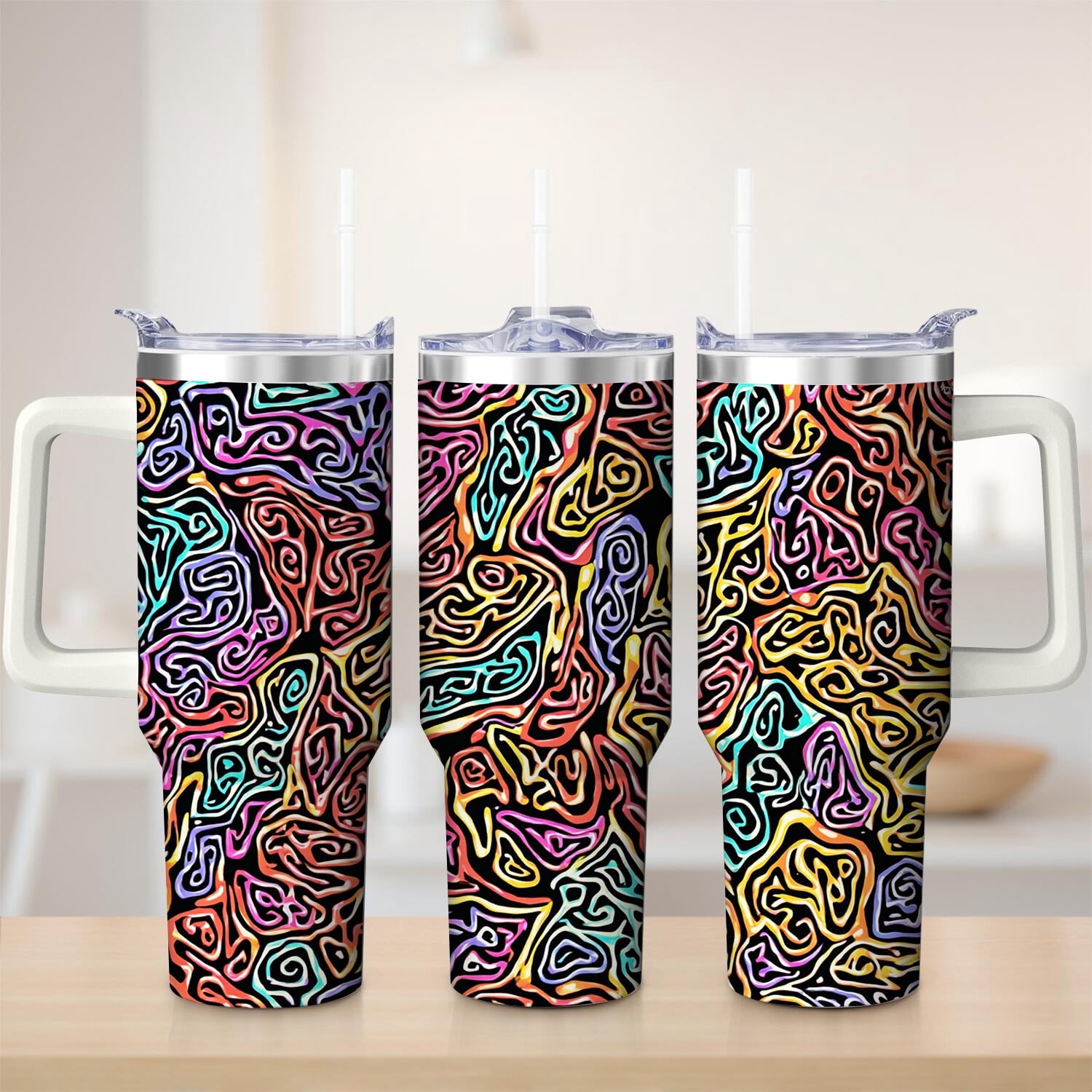 Premium Vibrant Abstract Pattern Stainless Steel Tumbler, 40oz - Insulated Travel Tumbler Cup