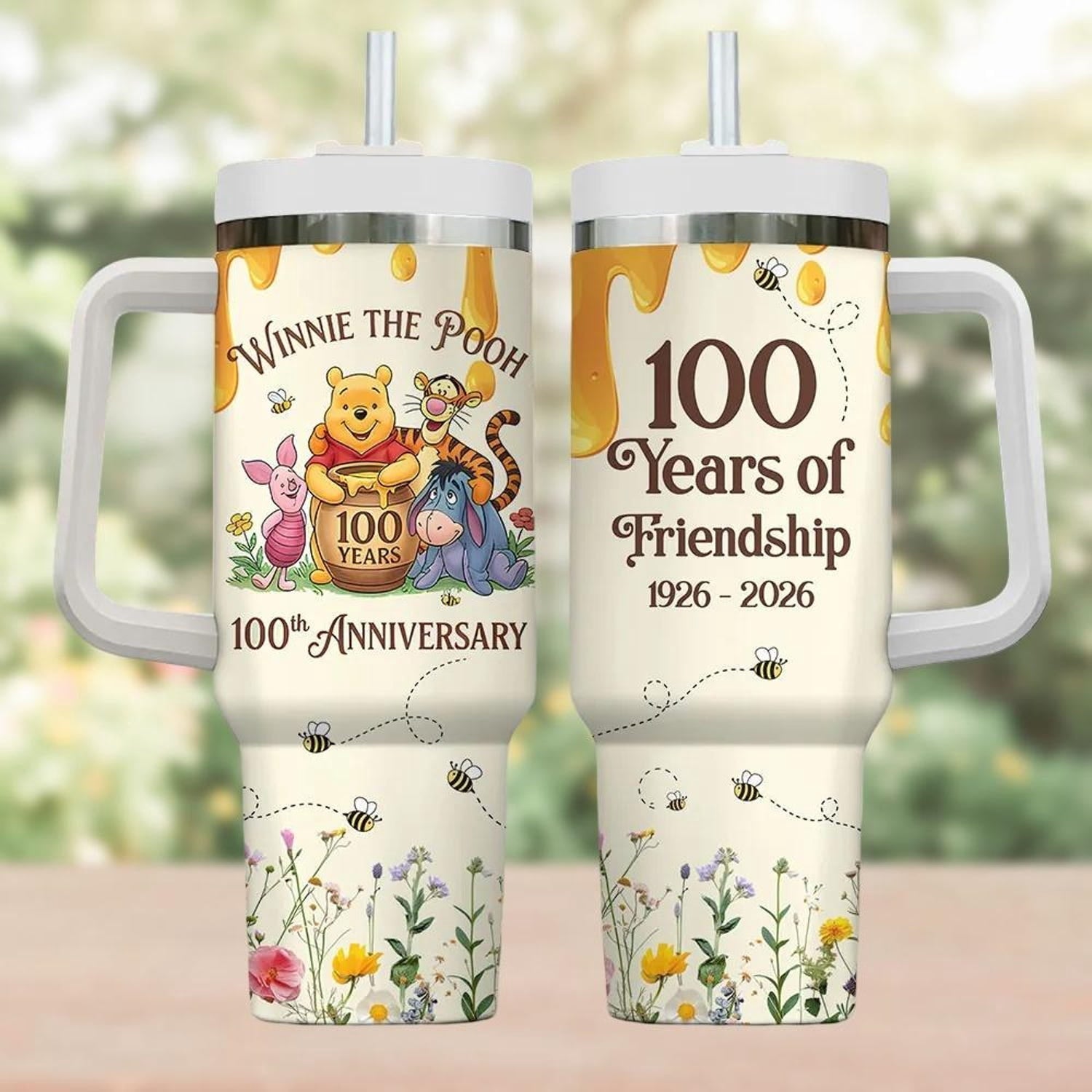 Winnie The Pooh Tumbler 40oz, 100th Anniversary Tumbler Cup, CARTOON Pooh Travel Cup, CARTOON Cartoon Water Tumbler, Pooh Fans Gift