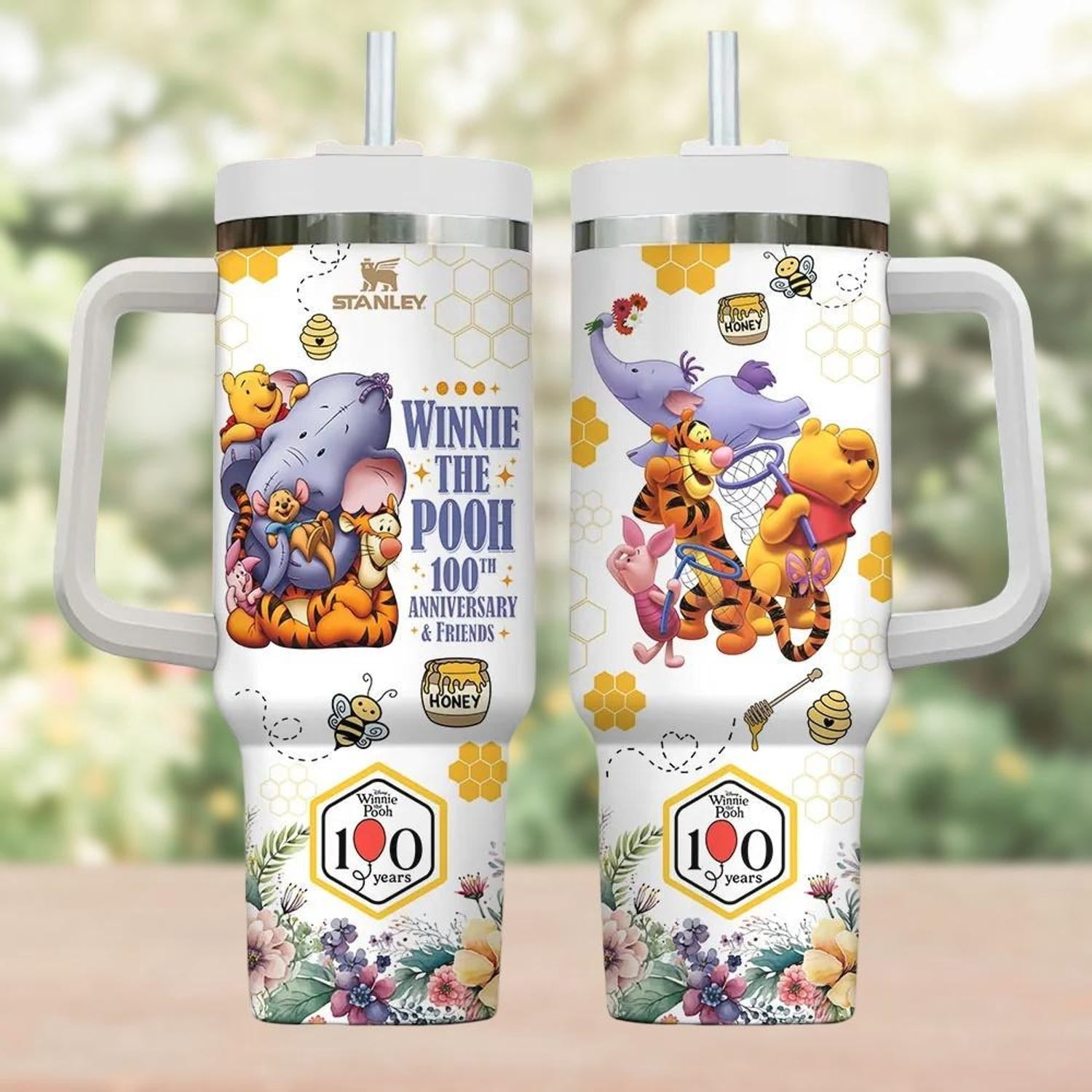 Winnie The Pooh Tumbler 40oz, Pooh 100th Anniversary Tumbler Cup, CARTOON Bear Travel Cup, Pooh And Friends Water Tumbler, Fans Gift