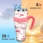 40 oz Tumbler with Handle and Straw 40oz Pink Flamingo Cup Insulated Coffee Travel Mug Spill Proof Leak Proof 40 ounce Stainless Steel Slim 40 oz tumbler with handle and Lid