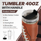 Football Tumbler with Handle 40oz Insulated Stainless Steel Cup with Lid & Straw, Travel Cup, Gifts for Men, Boys, Players, Coaches, Sports Lovers, Christmas, Birthday
