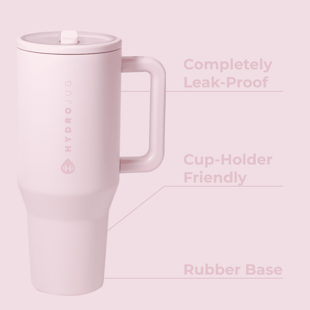 HydroJug Traveler 32 oz Water Bottle, Stainless Steel Insulated Tumbler with Flip Straw and Handle - Pink Sand