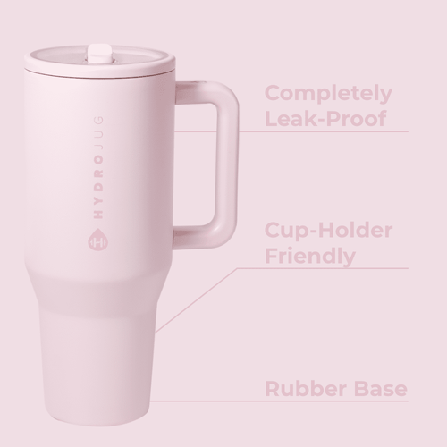 HydroJug Traveler 32 oz Water Bottle, Stainless Steel Insulated Tumbler with Flip Straw and Handle - Pink Sand