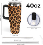 40oz Insulated Stainless Steel Tumbler with Handle, Abstract Brown Leopard Print Leakproof Water Bottles Travel Mug with Lid And Straw for Water, Iced Tea Or Coffee for Most Car Cup Holder