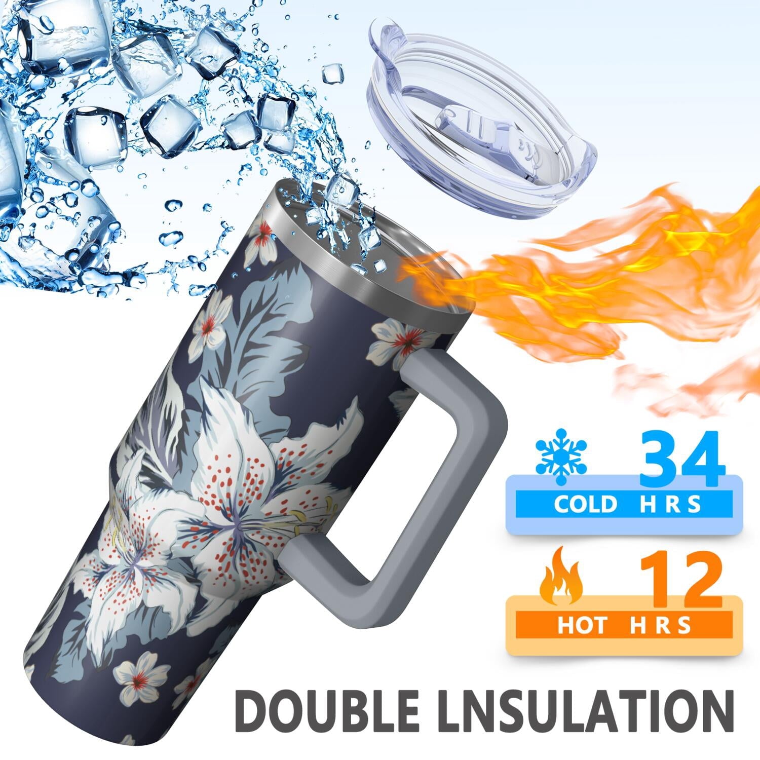 40 oz Hawaii Tropical Plants Tumbler with Handle, Flip Straw Lid, Vacuum Insulated Leak Proof Stainless Steel Cup, Travel Gifts