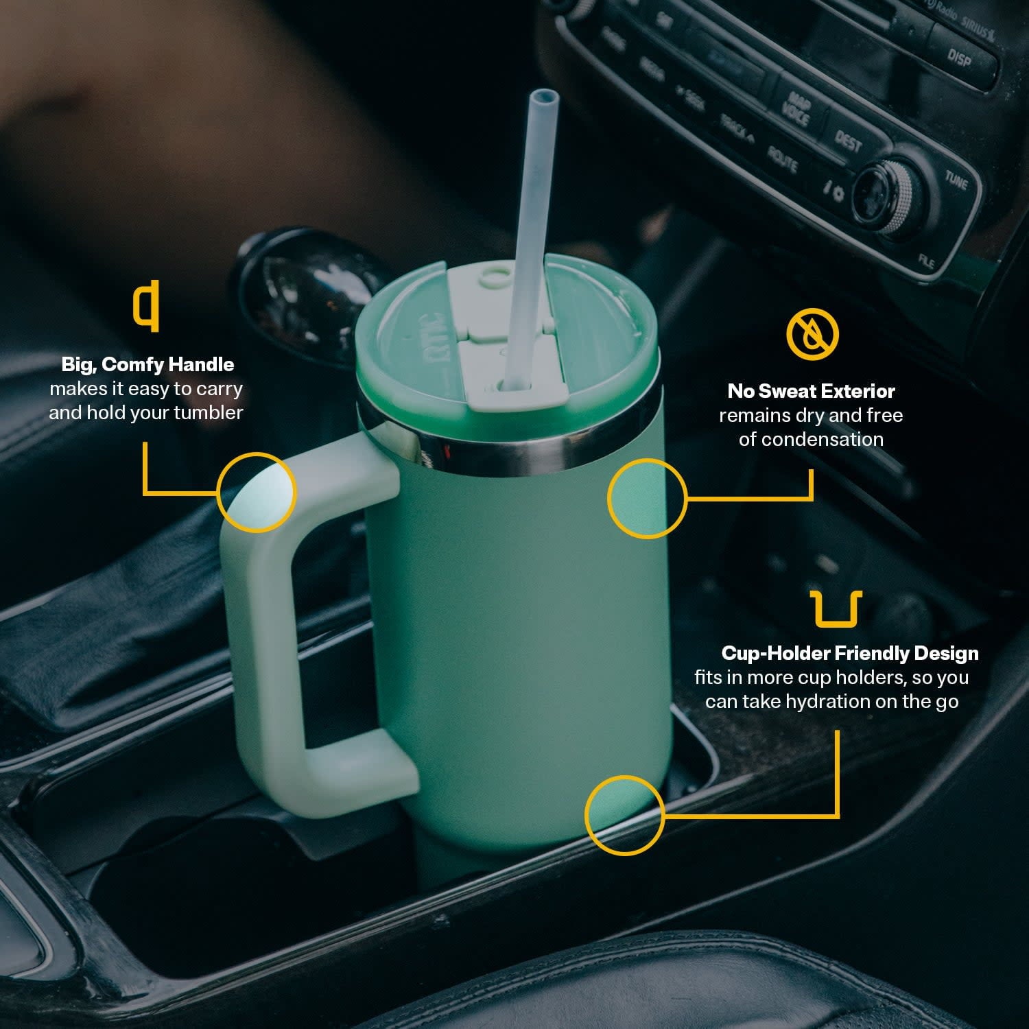 RTIC 30 oz Ceramic Lined Road Trip Tumbler with Handle and Leak-Resistant Straw Lid, Plum