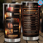 Personalized Librarian Coffee Tumbler 20oz 30oz Custom Name Vintage Stainless Steel Cup Insulated Bookish Gifts Bookaholic Travel Mug For Women Book Lover Librarians Library Workers