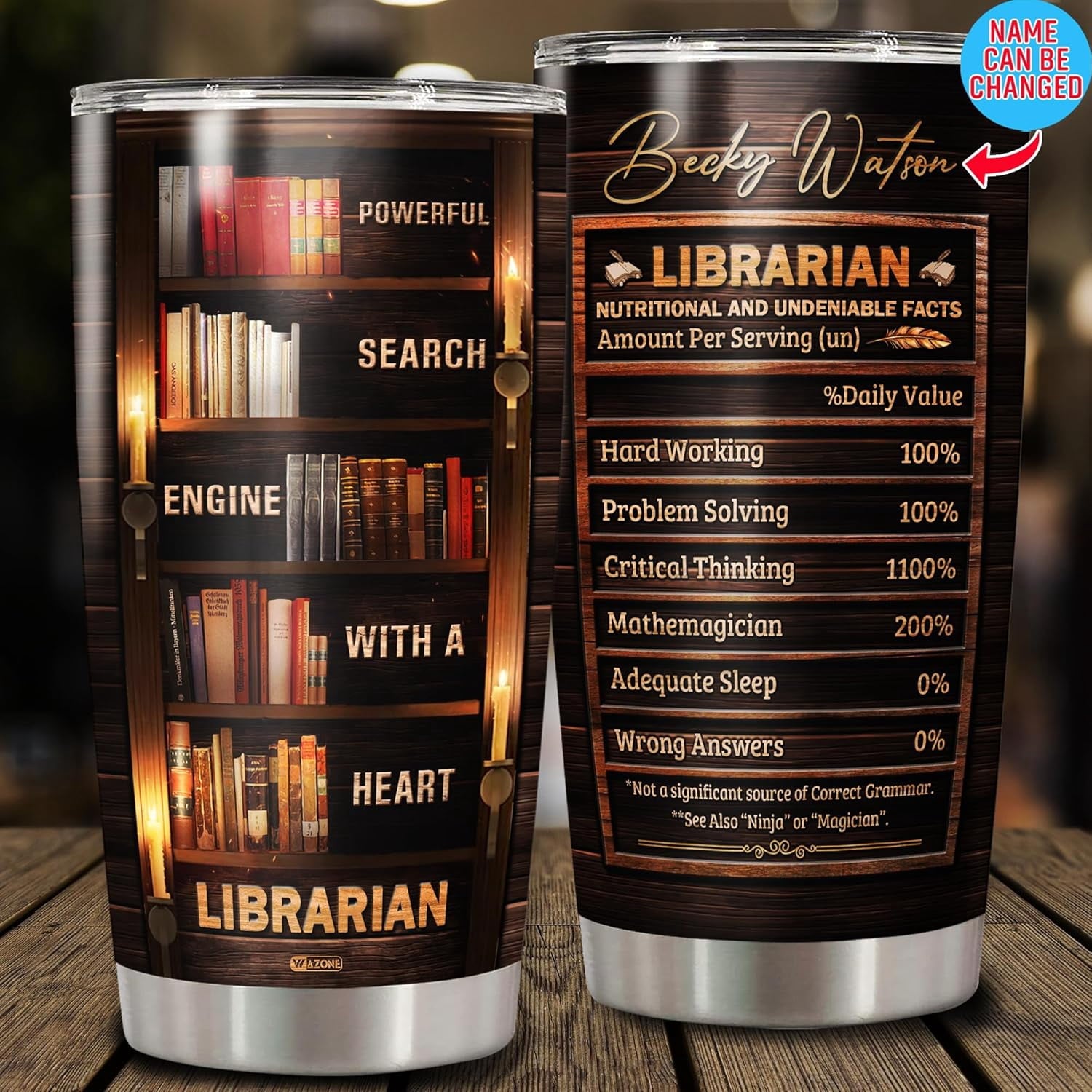 Personalized Librarian Coffee Tumbler 20oz 30oz Custom Name Vintage Stainless Steel Cup Insulated Bookish Gifts Bookaholic Travel Mug For Women Book Lover Librarians Library Workers