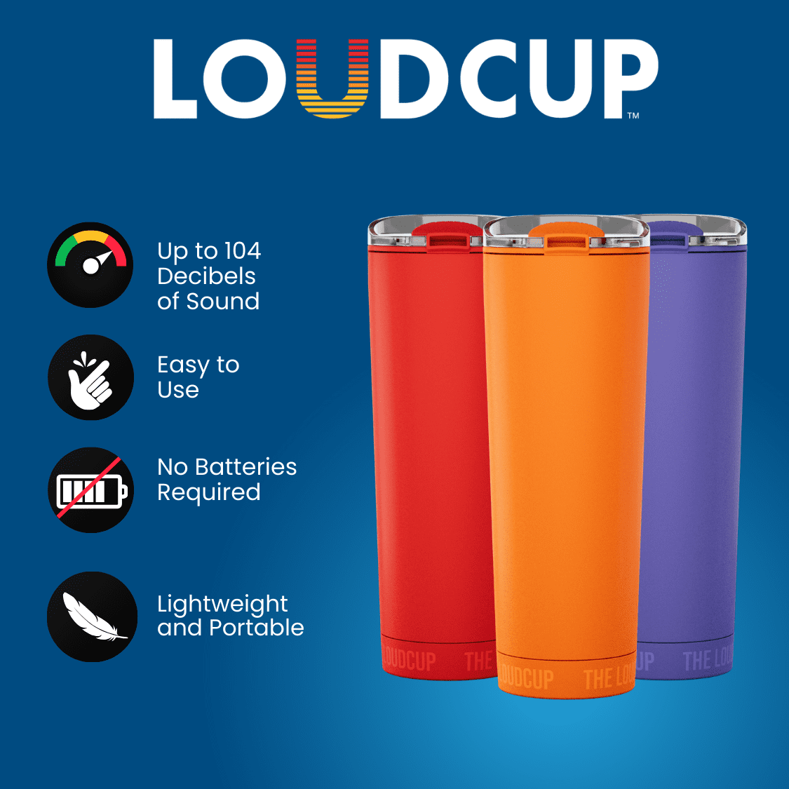 Loud Cup 23 oz Tumbler + Stadium Horn with Slide-Close Lid (Royal Purple) - Double-WallCup Reusable Water Bottle Coffee Travel Mug - Worlds Loudest Cup for Game Day