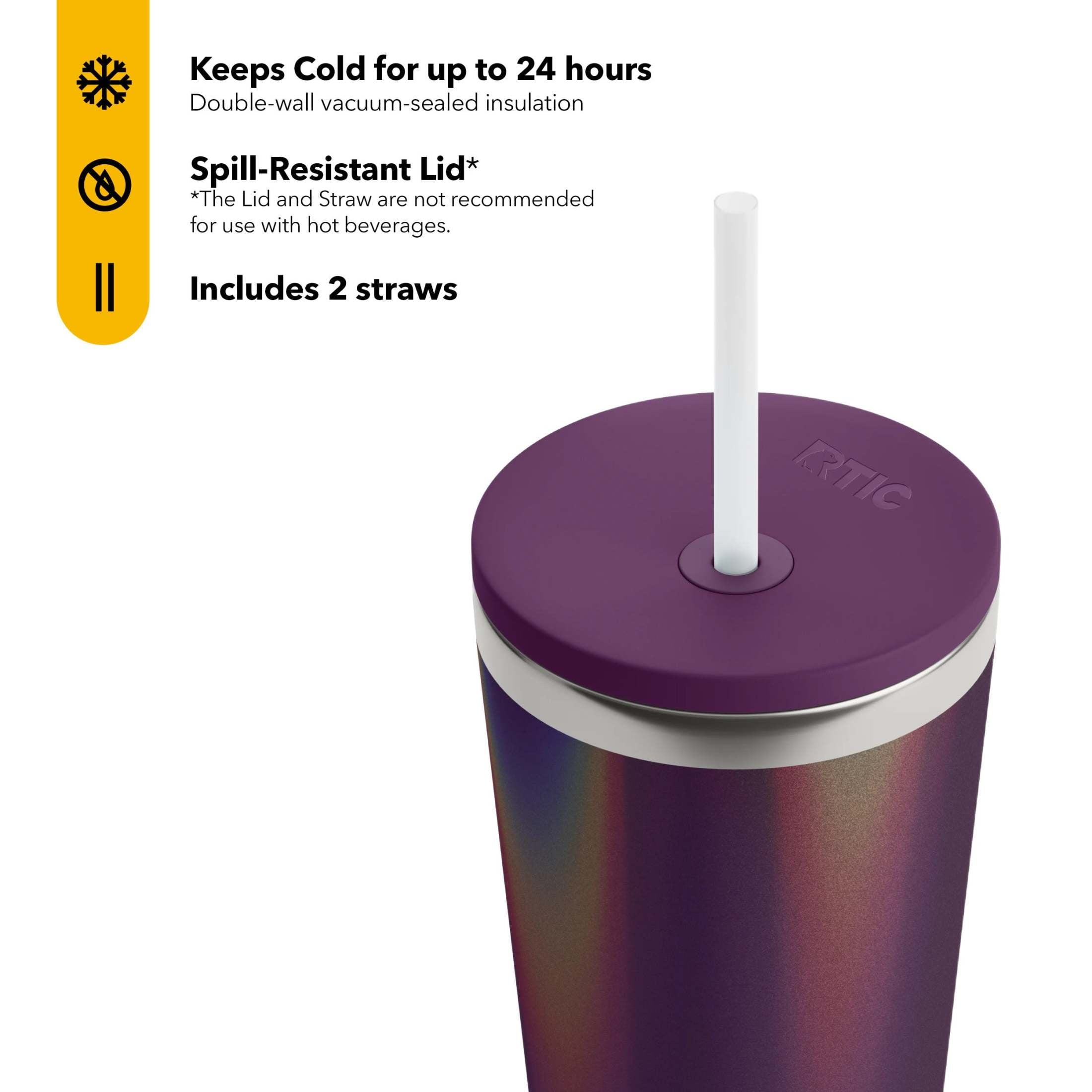 RTIC 28 oz Ceramic Lined Everyday Tumbler, Spill-Resistant Straw Lid, Plum Glitter