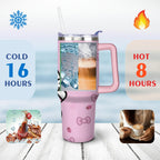 40oz Hello Kawaii Cat Cute Stainless Steel Tumbler with Lid and Straw,Spill Proof Travel Cup Double Wall Vacuum Insulated Coffee Mug with Handle Pink