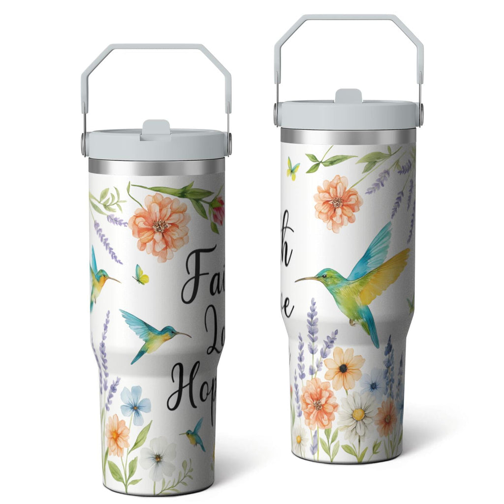 1pc Hummingbird 30oz Tumbler with Straw & Handle - Insulated Stainless Steel Cup | Holiday Gift for Man Women (Christmas, Valentine's, Birthday)