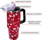 Valentines Day Gifts 40 oz Tumbler with Handle and Straw Lid,Cute Valentine''s Day Gift for Her Women Girlfriend Wife Red Love Hearts Vacuum Insulated Leak Proof Stainless Steel Coffee Cup Mug