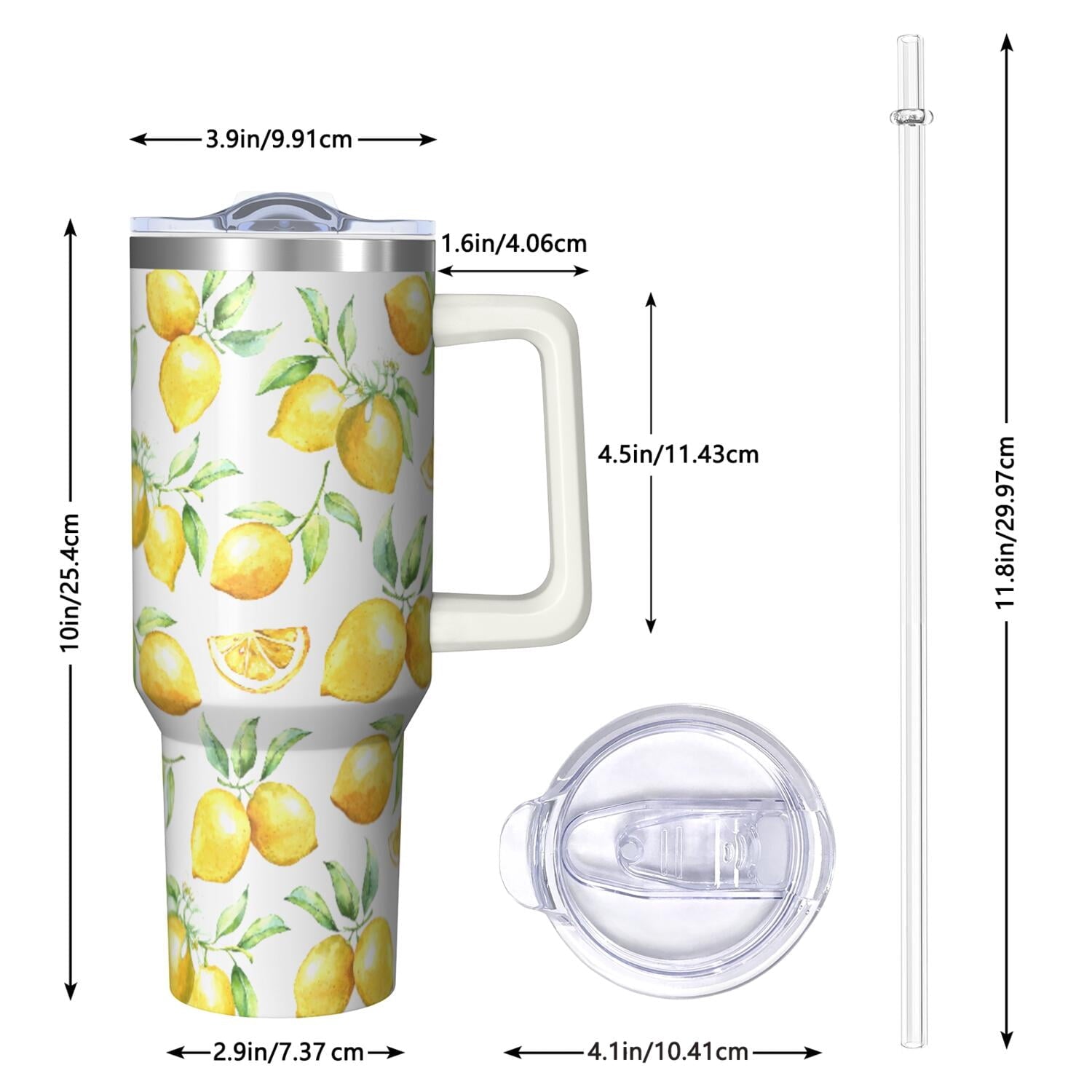40oz Lemon Tumbler Lemon Theme 40 oz Tumbler with Handle & Straw Spill Proof Lid Double Insulated Mug Gifts for Lemon Men Women