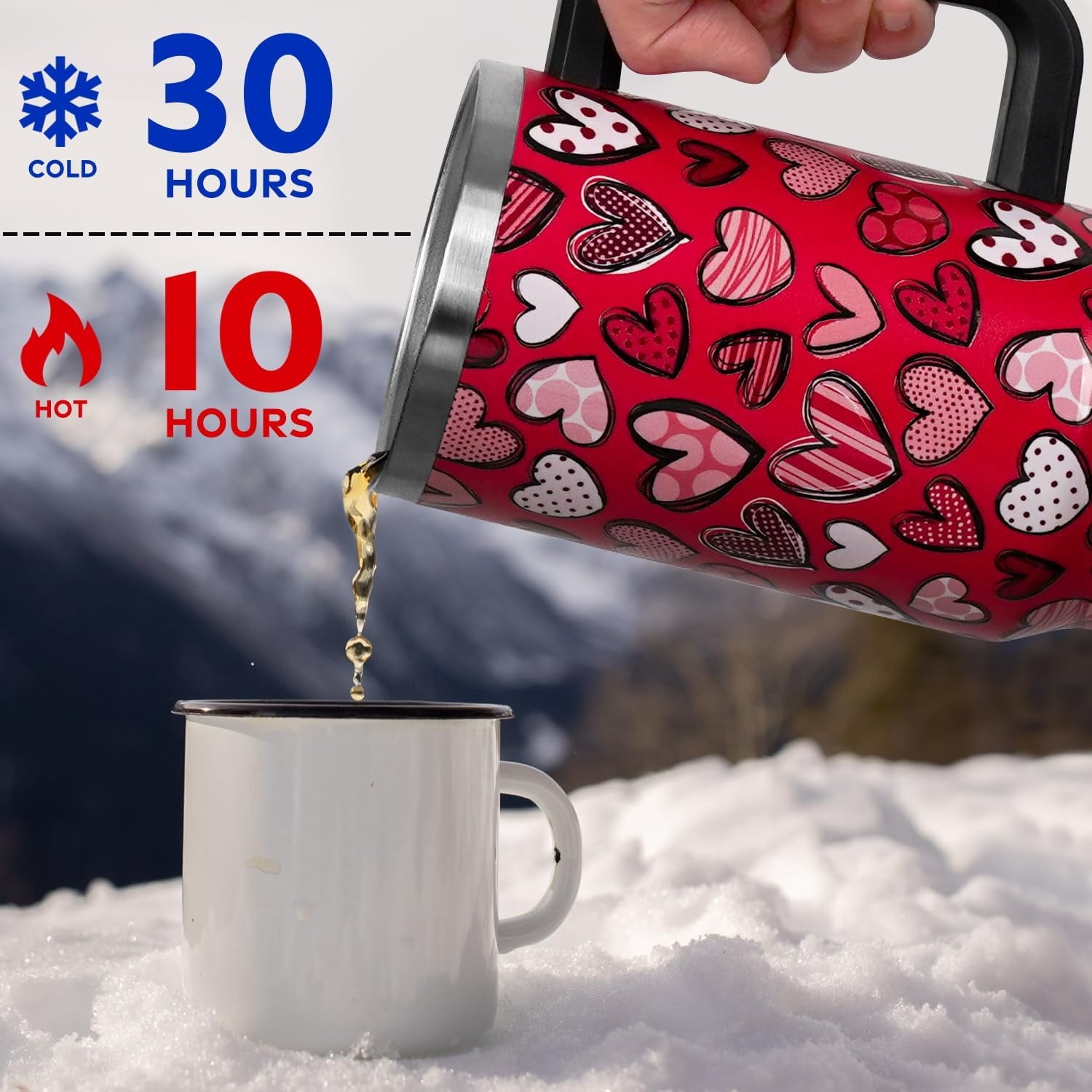 Valentines Day Gifts 40 oz Tumbler with Handle and Straw Lid,Cute Valentine''s Day Gift for Her Women Girlfriend Wife Red Love Hearts Vacuum Insulated Leak Proof Stainless Steel Coffee Cup Mug