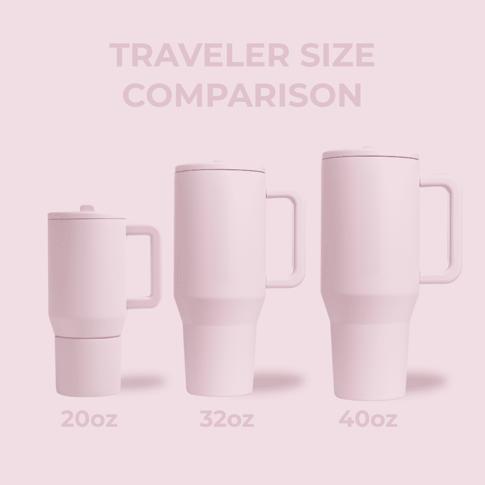 HydroJug Traveler 32 oz Water Bottle, Stainless Steel Insulated Tumbler with Flip Straw and Handle - Pink Sand