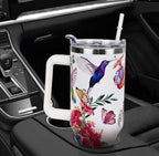 40 oz Tumbler with Handle and Straw Leak Proof Tumbler 40 oz Insulated Cup with Handle Hummingbird Coffee Travel Mug 40 oz Hummingbird Tumbler with Handle Hummingbird Gifts for Women