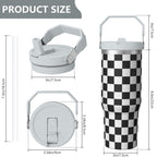 1pc Black and white grid 30oz Tumbler with Straw & Handle - Insulated Stainless Steel Cup | Holiday Gift for Man Women (Christmas, Valentine's, Birthday)