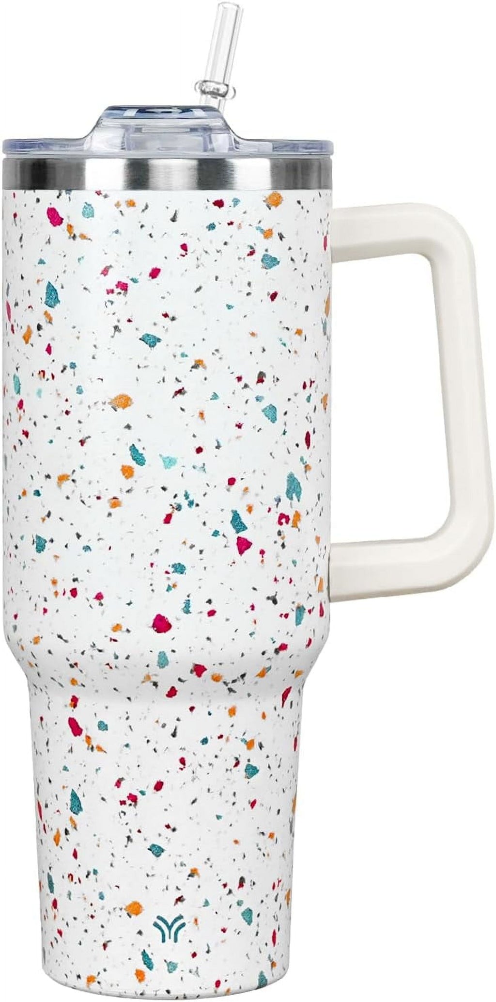 40oz Tumbler with Handle and Straw Lid | Vacuum Insulated Leak Proof Tumbler | Stainless Steel Travel Mug Water Bottle Cup Keeps Cold & Hot | Terrazzo