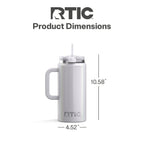 RTIC 64 oz Ceramic Lined Road Trip Tumbler with Handle and Leak-Resistant Straw Lid, White Glitter