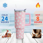 40 Oz Tumbler with Handle and Straw, Cute Stainless Steel Double Walled Vacuum Insulated Cup, Holiday Gifts for Women Girls