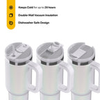 RTIC 40 oz Ceramic Lined Road Trip Tumbler with Handle and Leak-Resistant Straw Lid, White Glitter