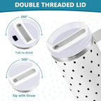 40 oz Tumbler with Handle Lid and Straw Insulated Water Tumbler Stainless Steel Water Cup Mug Bottle Reusable Cup Holder Friendly Polka Dot White