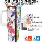 40 oz Tumbler with Handle and Straw Leak Proof Tumbler 40 oz Insulated Cup with Handle Hummingbird Coffee Travel Mug 40 oz Hummingbird Tumbler with Handle Hummingbird Gifts for Women