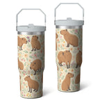 1pc Capibara 30oz Tumbler with Straw & Handle - Insulated Stainless Steel Cup | Holiday Gift for Man Women (Christmas, Valentine's, Birthday)