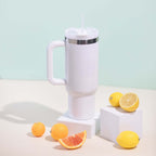 RTIC 40 oz Ceramic Lined Road Trip Tumbler with Handle and Leak-Resistant Straw Lid, White Glitter
